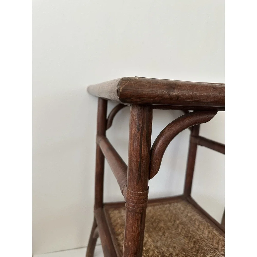 1980 bamboo & Cane Colonial Style- Bombay Company End Table W/ Shelf